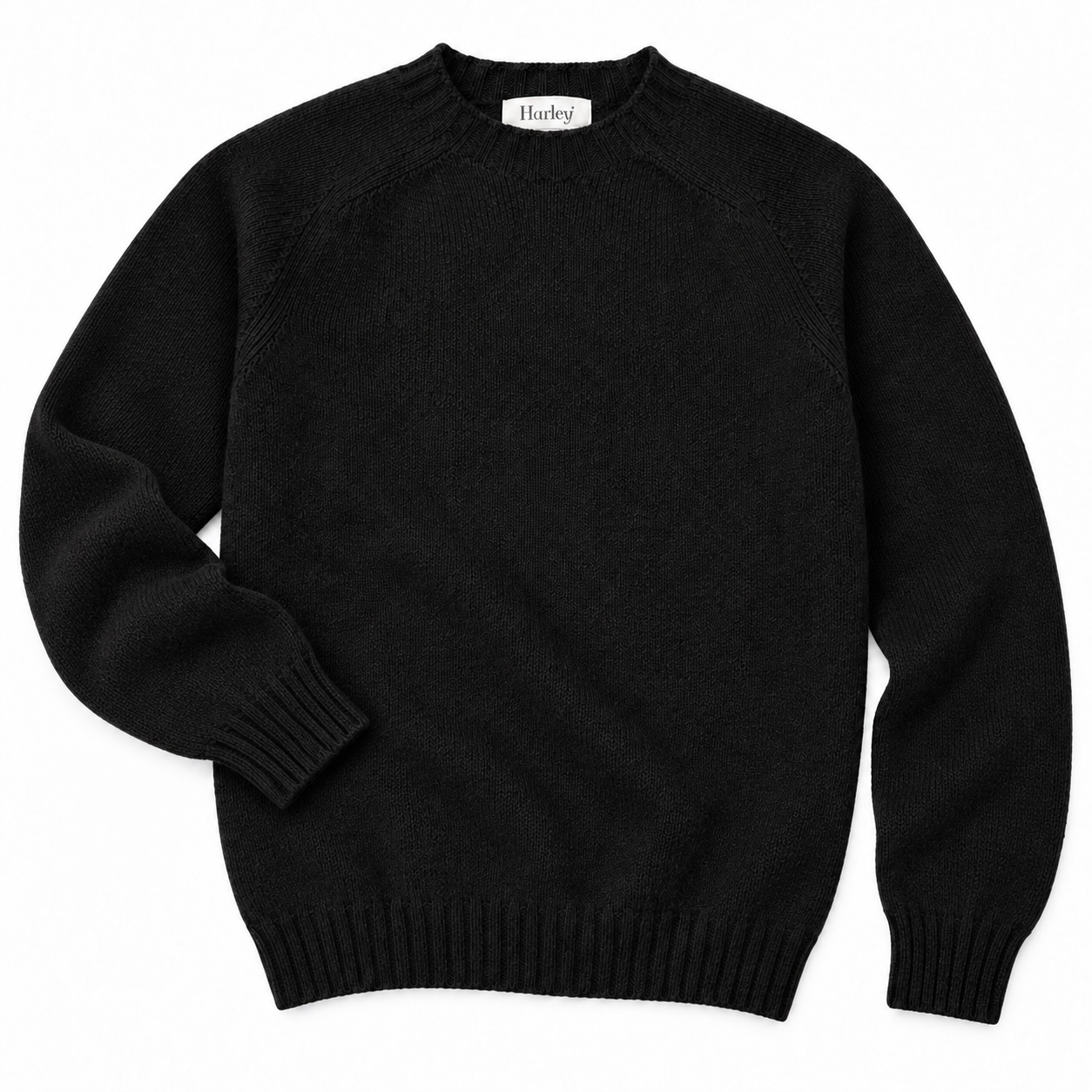 Harley of Scotland Herren-Wollpullover Black Vorderansicht